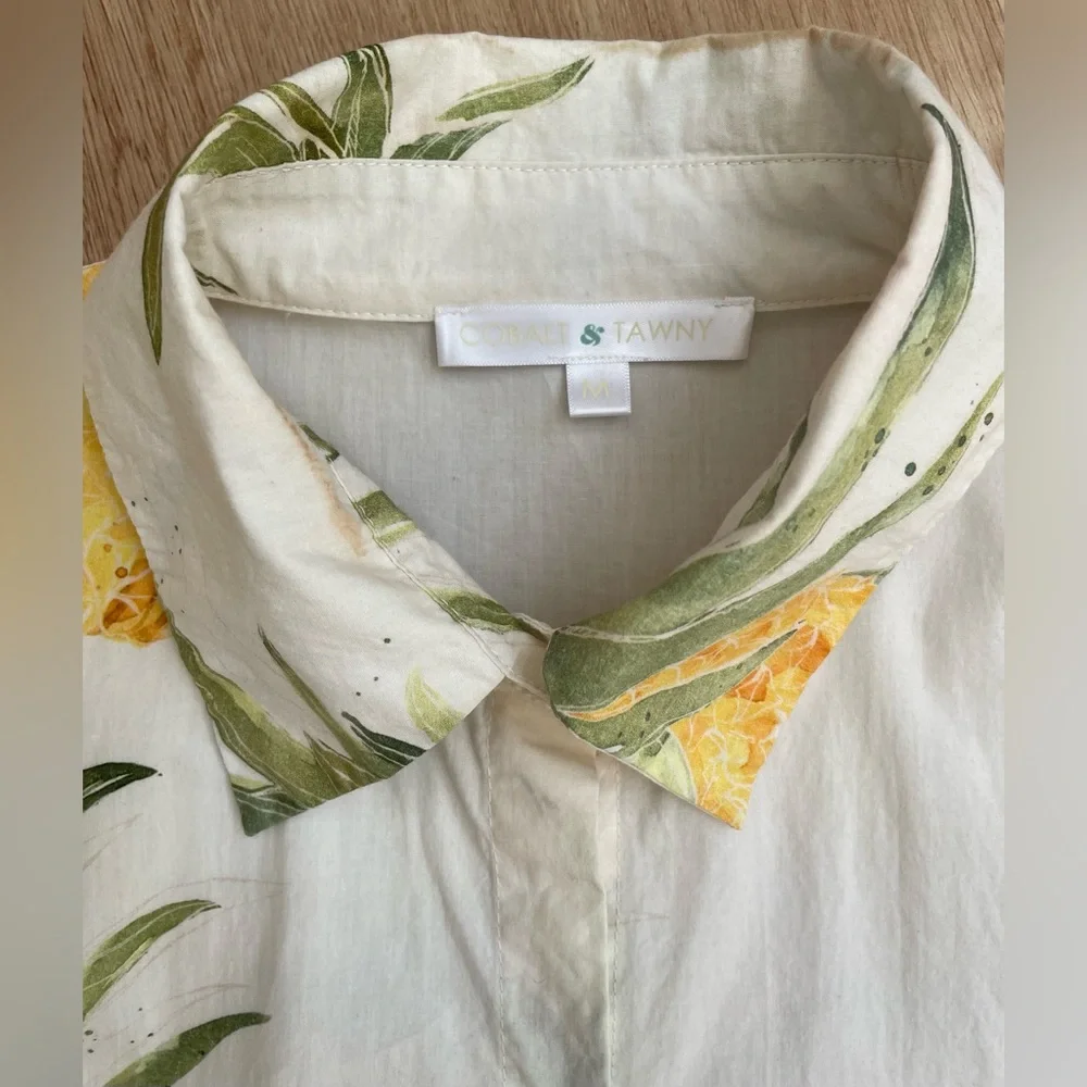 Pineapple shirt dress Hawaiian fit flare Cobalt Tawny medium button up boutique - Picture 8 of 10